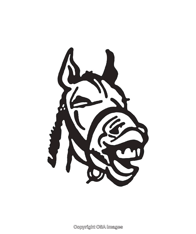 Humorous Black and White Drawing of a Laughing Horse Head