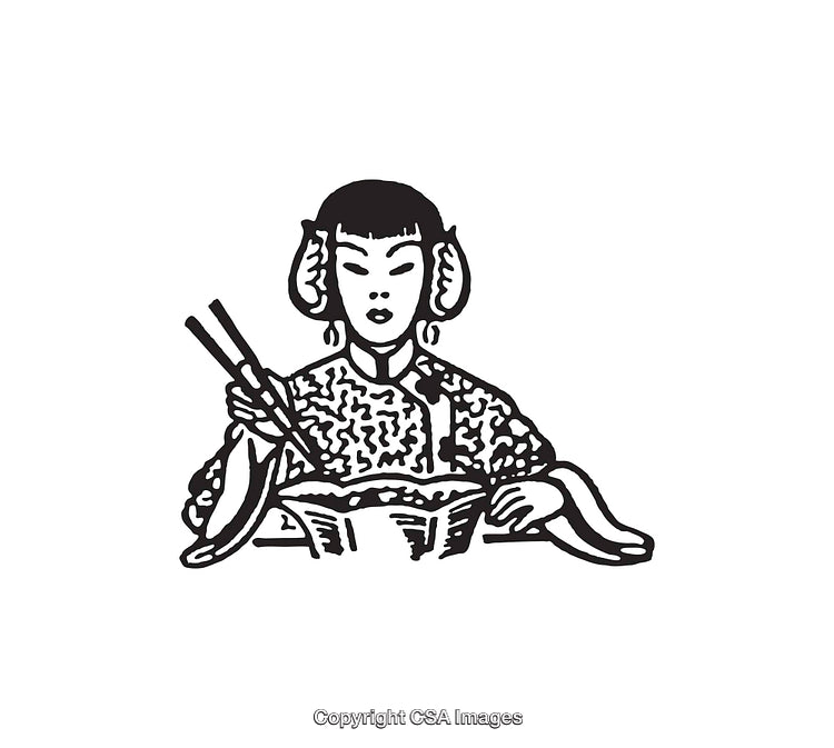 Illustration of a Person Eating with Chopsticks in Traditional Attire
