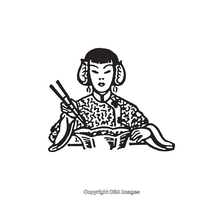 Illustration of a Person Eating with Chopsticks in Traditional Attire
