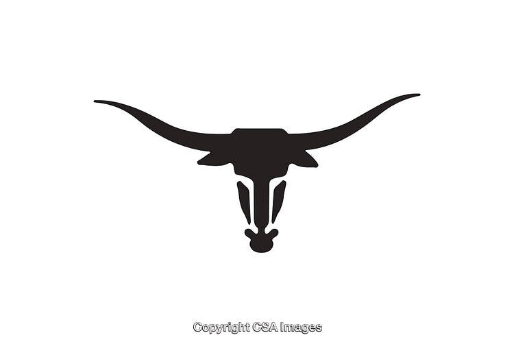 Black and White Longhorn Skull Silhouette Icon with Extended Horns
