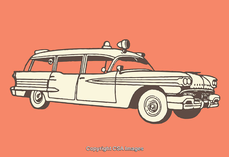 Retro Illustration of a Classic Ambulance Vehicle in Line Art Style