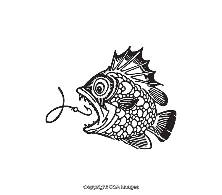 Unique Black and White Line Art Illustration of a Fishing Theme
