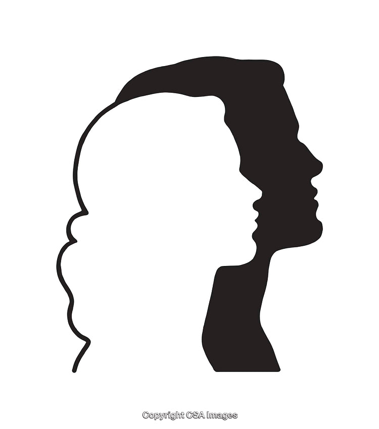 Black And White Optical Illustration Featuring Overlapping Profiles