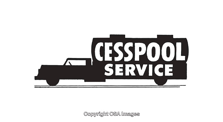 Black and White Line Art Illustration of a Cesspool Service Truck