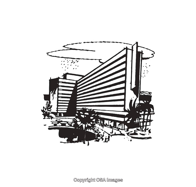 Modern Building Line Art with Minimalistic Black and White Style