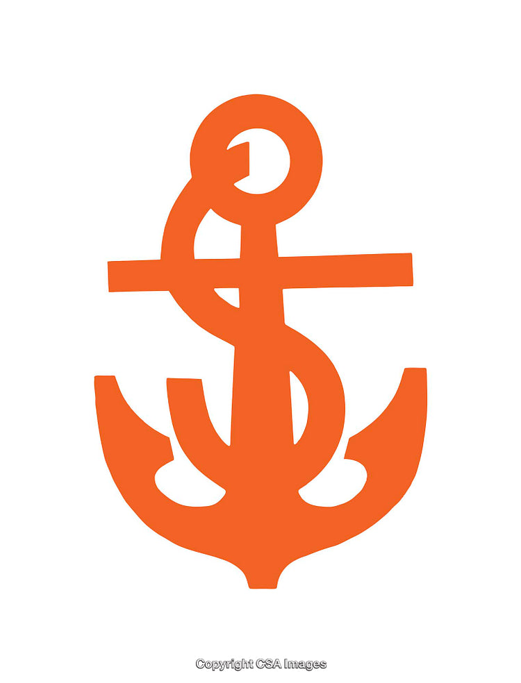Orange Nautical Themed Anchor Icon with White Background