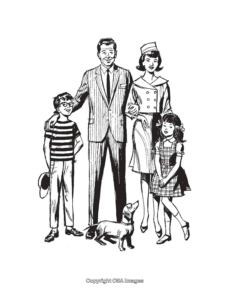 Vintage Black and White Family Portrait with a Dog