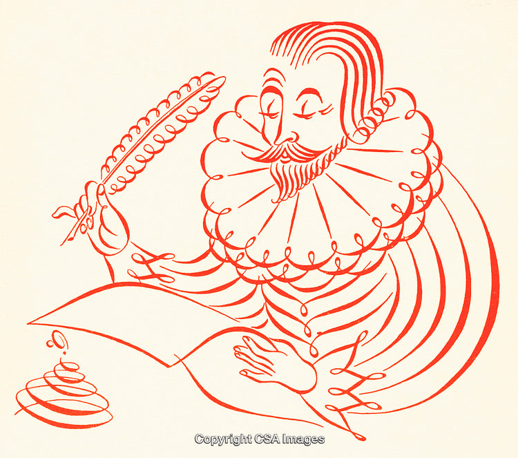 Vintage Line Art of a Noble Writer With Quill Pen