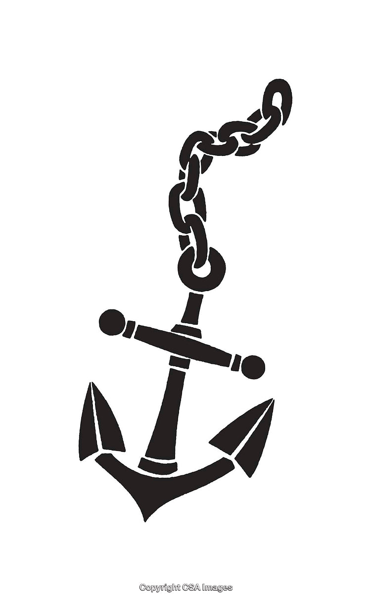 Black and White Anchor Illustration with Chain Outline Artwork