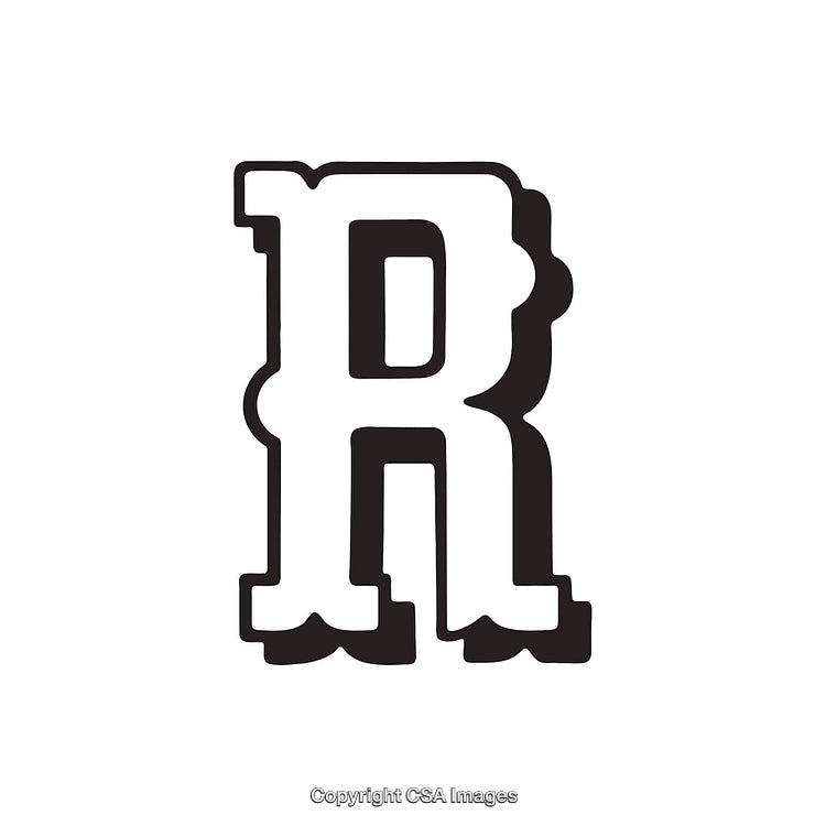 Retro Styled Black and White Letter R Design on White Background