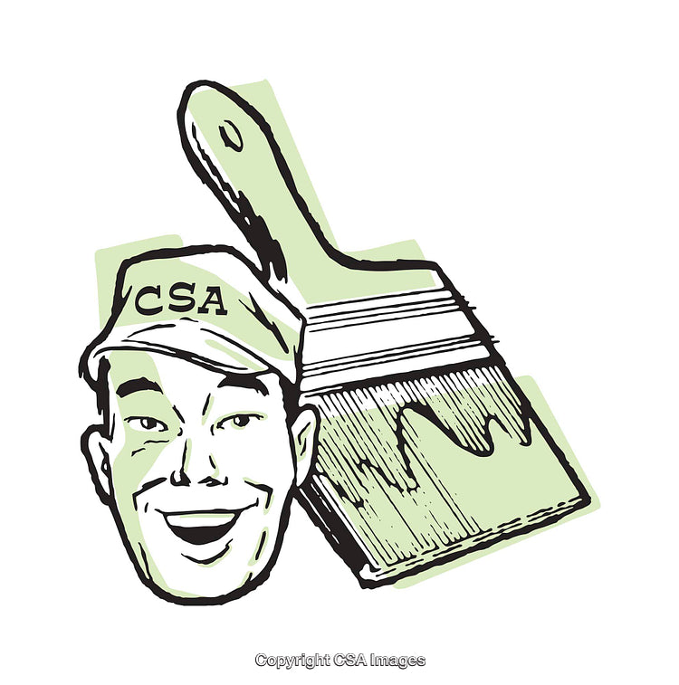 Vintage Illustration of a Smiling Painter with a Paintbrush