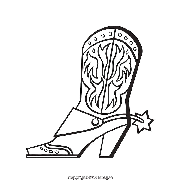 Detailed Line Art of a Ornate Western Style Cowboy Boot