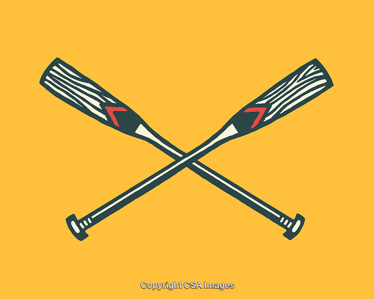 Crossed Wooden Baseball Bats Illustration on Bright Yellow Background