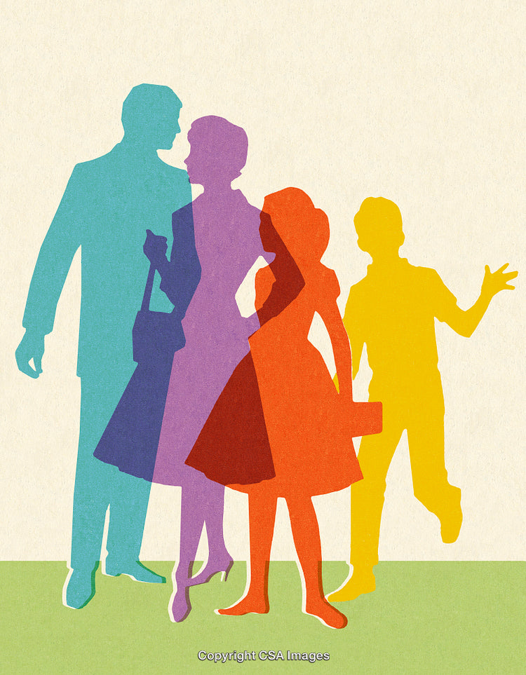 Colorful Silhouettes of Family Members Displaying Unity and Togetherness