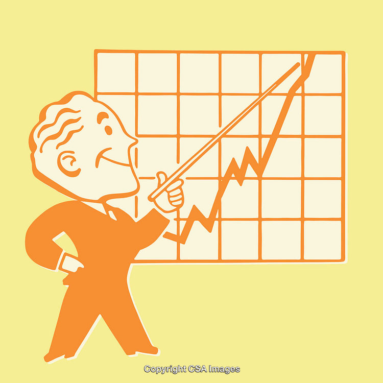 Retro Illustration of a Businessman Presenting a Successful Growth Chart