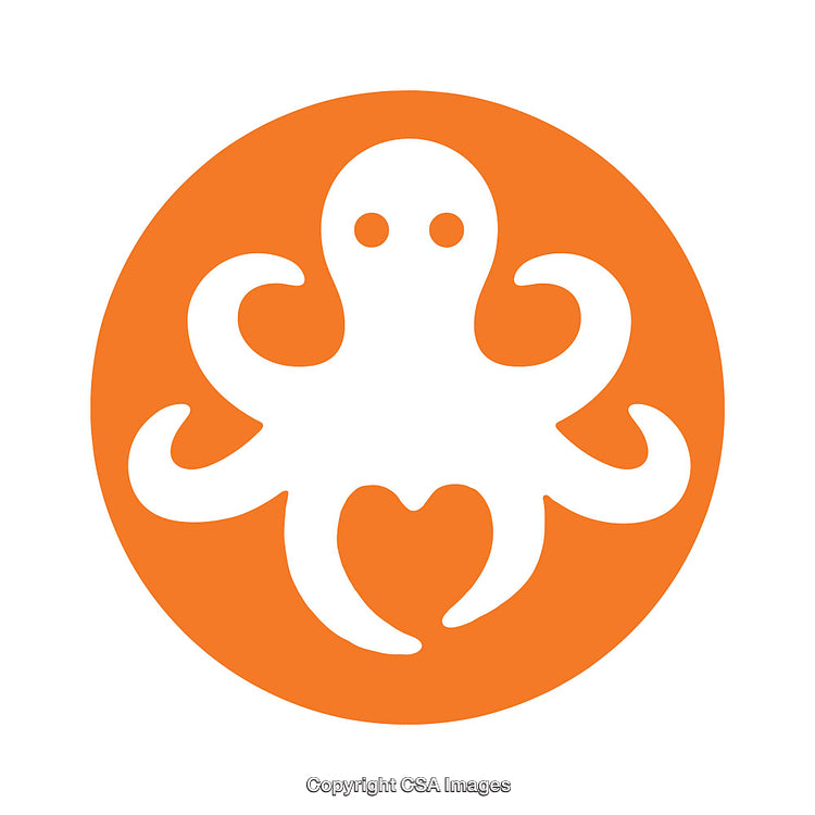 Simple Orange Octopus Icon with Heart Shape in Circular Design