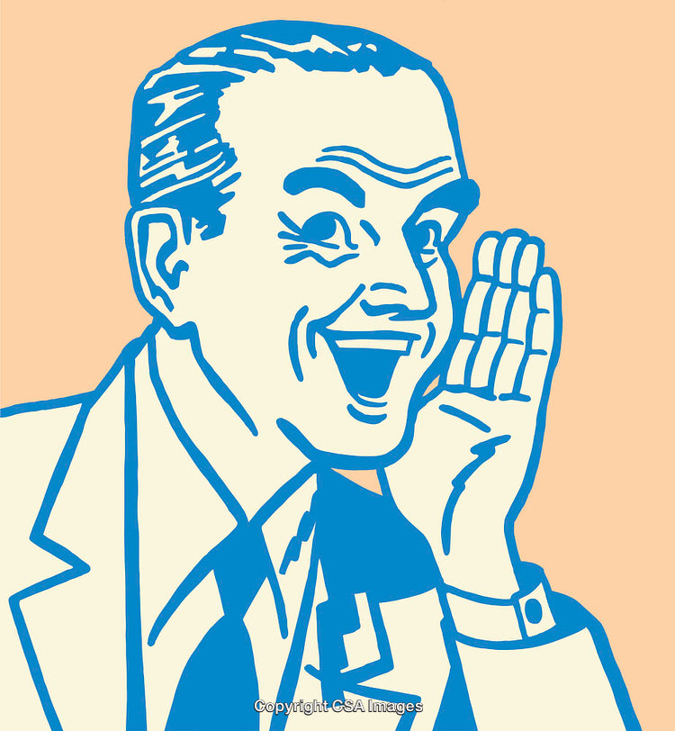 Retro Style Pop Art Illustration of a Smiling Man Sharing a Secret