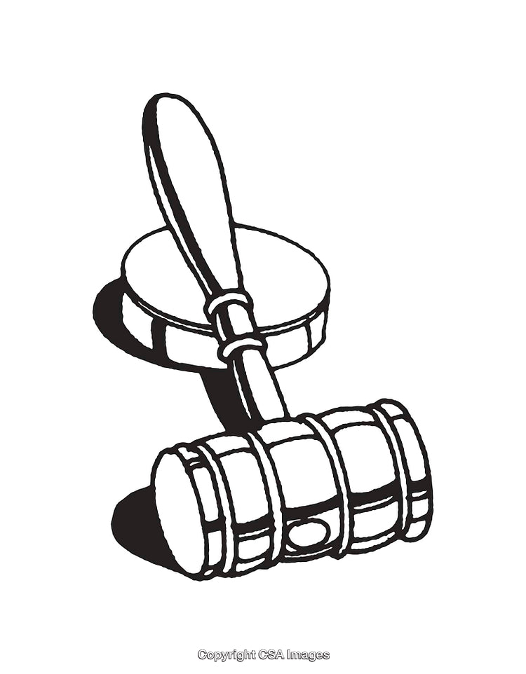 Black and White Line Art Illustration of a Judge's Gavel