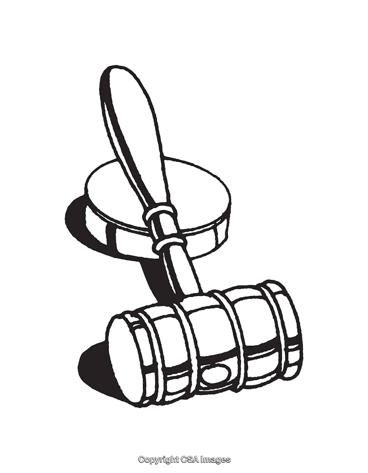 Black and White Line Art Illustration of a Judge's Gavel