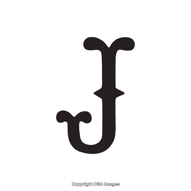 Decorative Styled Letter J Displayed in Black on a White Background