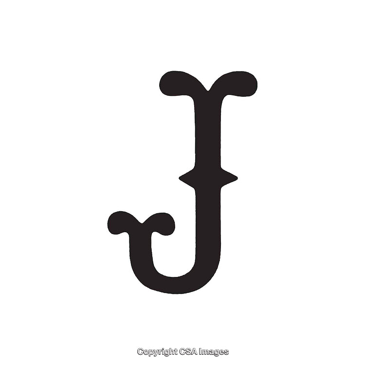 Decorative Styled Letter J Displayed in Black on a White Background