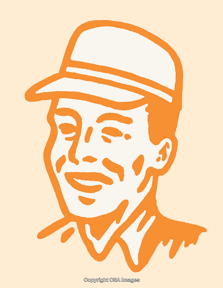 Monochromatic Illustration of Smiling Person Wearing a Cap in Orange and White