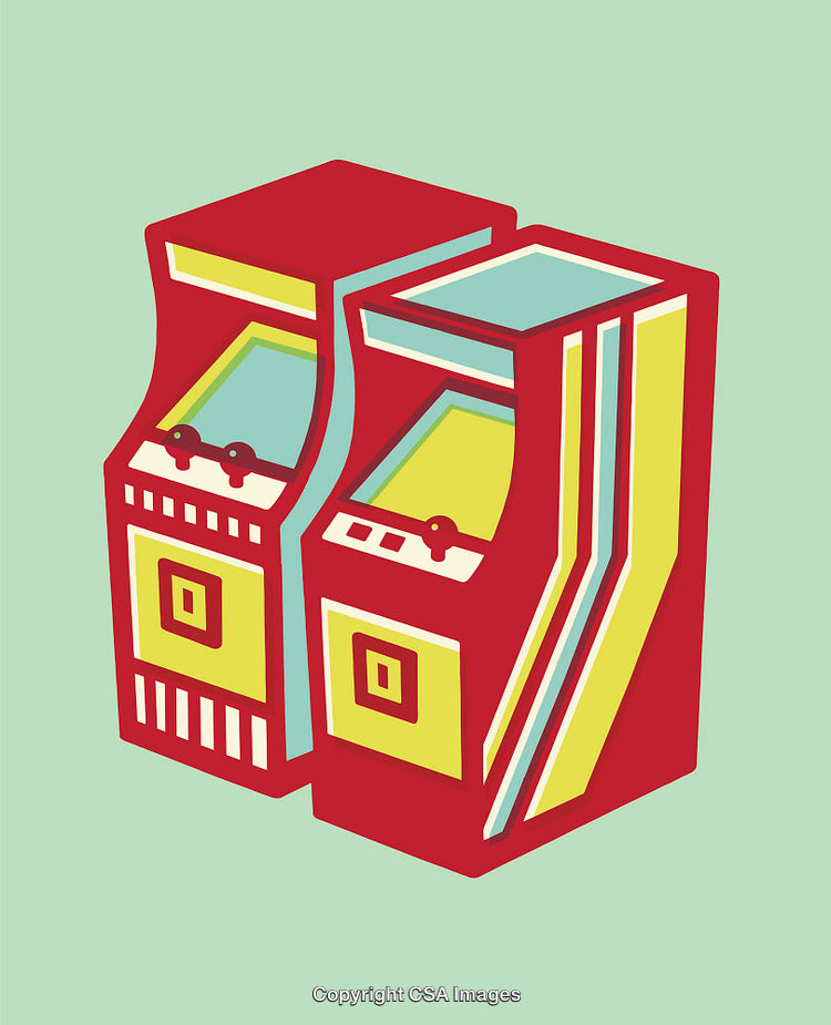 Colorful Retro Arcade Machines in Vintage Pop Art Style