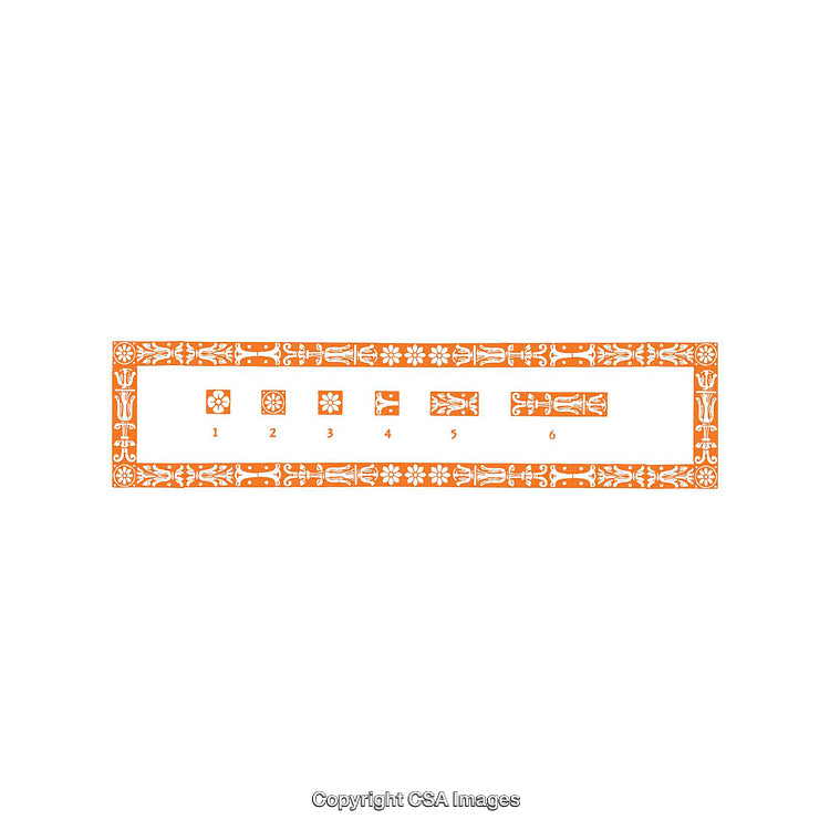 Decorative Orange Diagramming Elements with Numbered Shapes and Ornamental Border Design