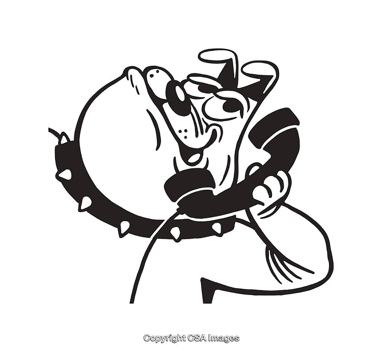 Retro Black and White Illustration of a Dog Talking on the Phone