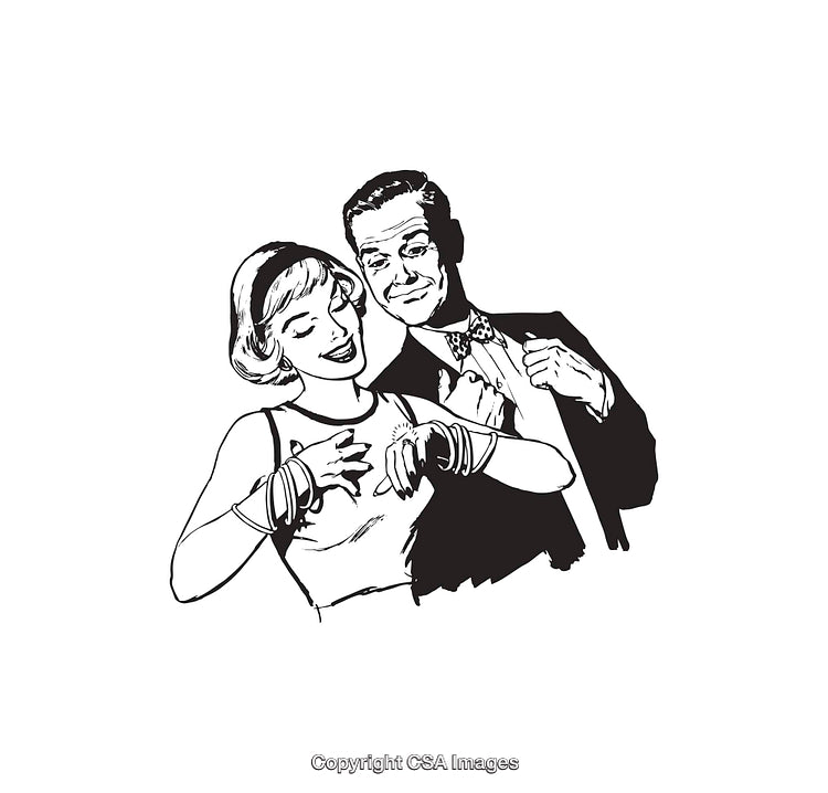 Retro Black and White Line Art of a Happy Couple Laughing