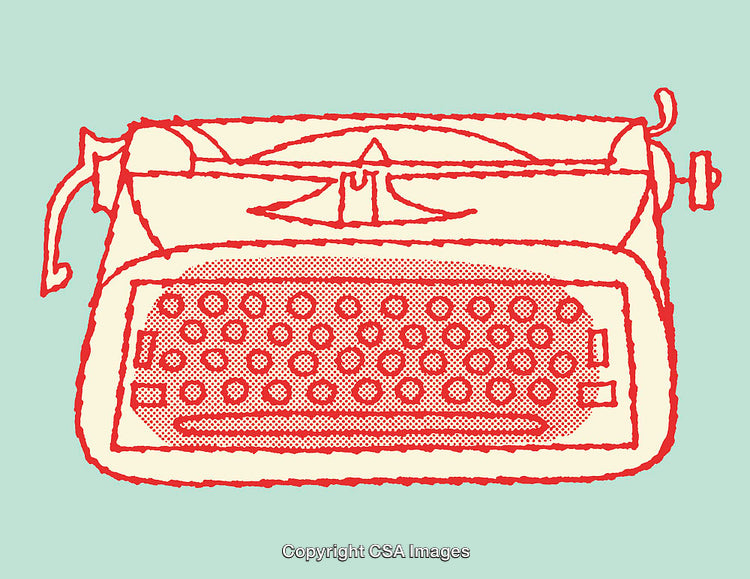 Retro Line Art Red Typewriter on a Light Background