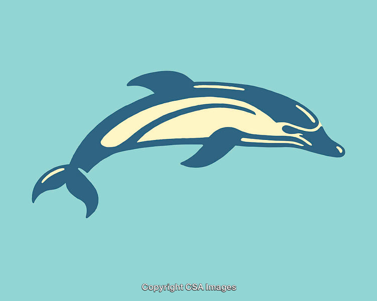 Stylized Illustration of a Dolphin in Blue and Yellow Tones