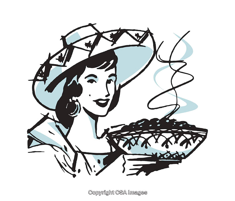 Retro Illustration of a Woman Holding a Bowl of Hot Food