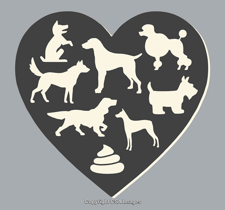 Heart-Shaped Illustration With Various Dog Icons and Unique Graphic Elements