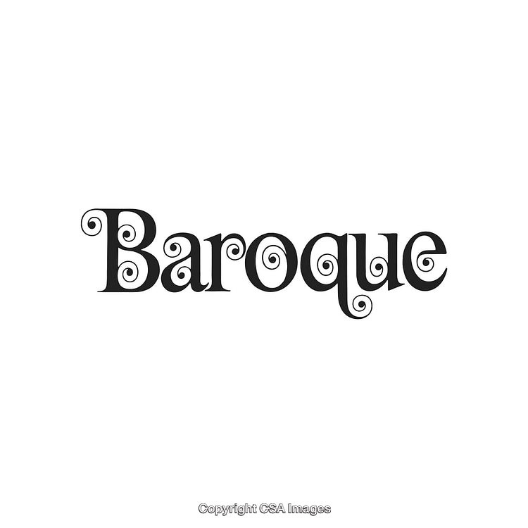 Elegant Baroque Text Design with Decorative Typography on a White Background