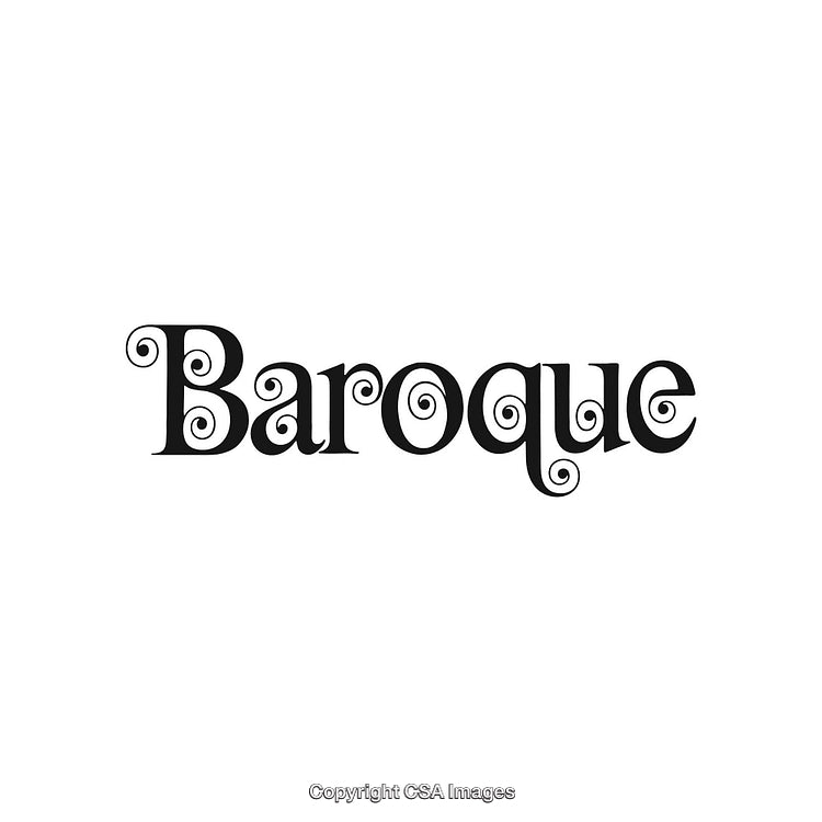 Elegant Baroque Text Design with Decorative Typography on a White Background