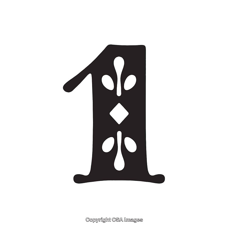 Decorative Number One in Ornamental Black Design on White Background