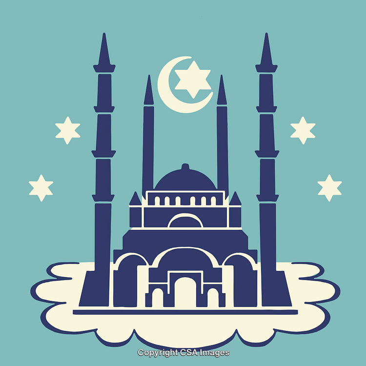 Color Line Art Featuring Mosque with Crescents and Stars Design