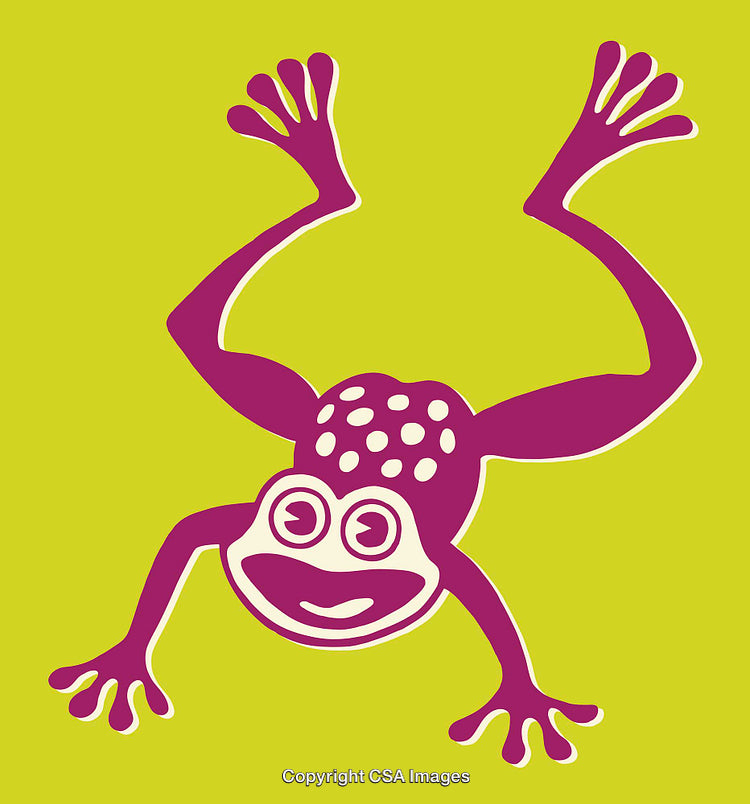 Colorful Illustrated Frog Design on Vibrant Yellow Background