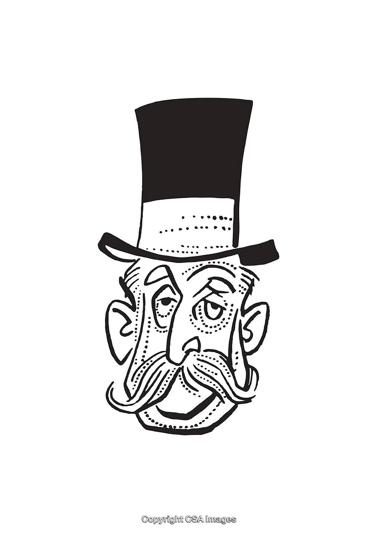 Black and White Illustration of a Gentleman With a Top Hat and Mustache