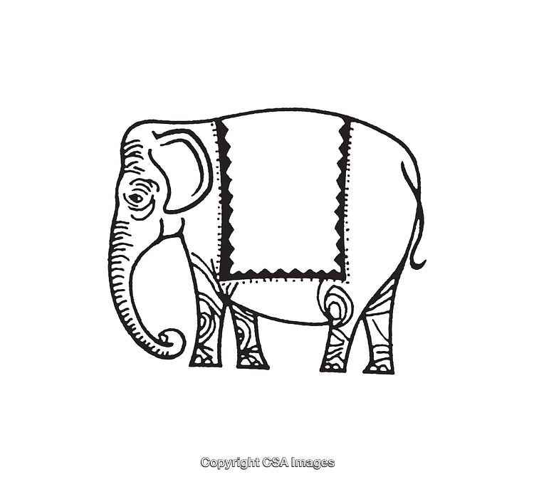Black and White Line Art Illustration of an Elephant with Intricate Patterns