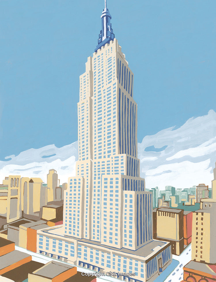 Stylized Illustration of a Skyscraper Amidst a Cityscape