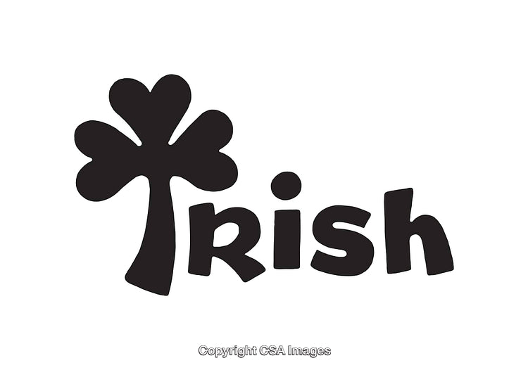 Black and White Line Art of Shamrock with Stylized Text