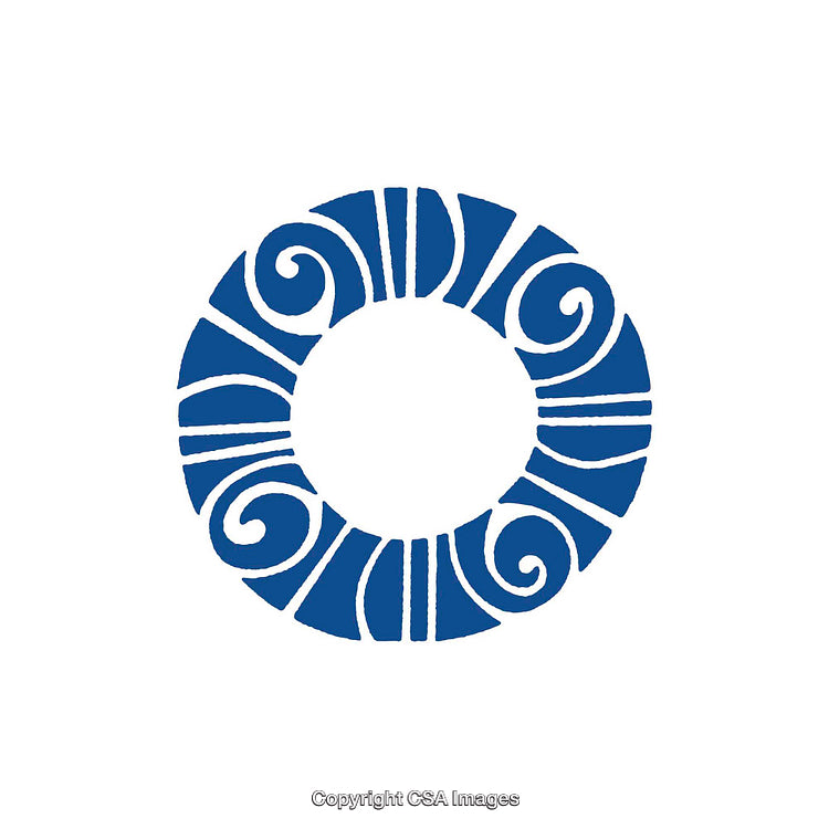 Circular Blue Crest With Decorative Swirl Patterns in Classic Design