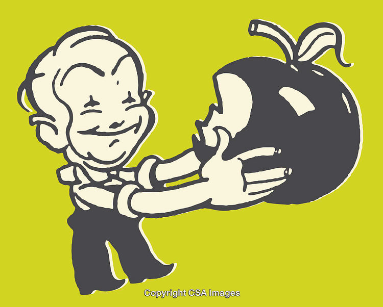 Colorful Line Art of a Character Holding a Large Apple Shape