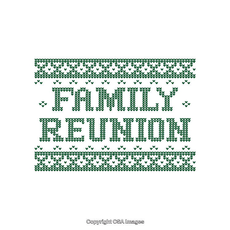 Green Stitched Family Reunion Design with Decorative Patterns on White Background