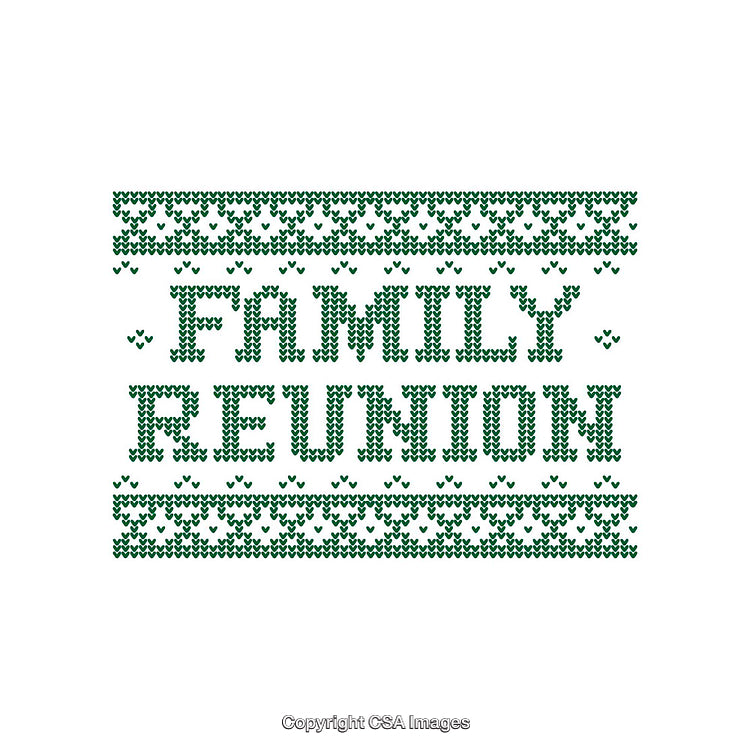 Green Stitched Family Reunion Design with Decorative Patterns on White Background