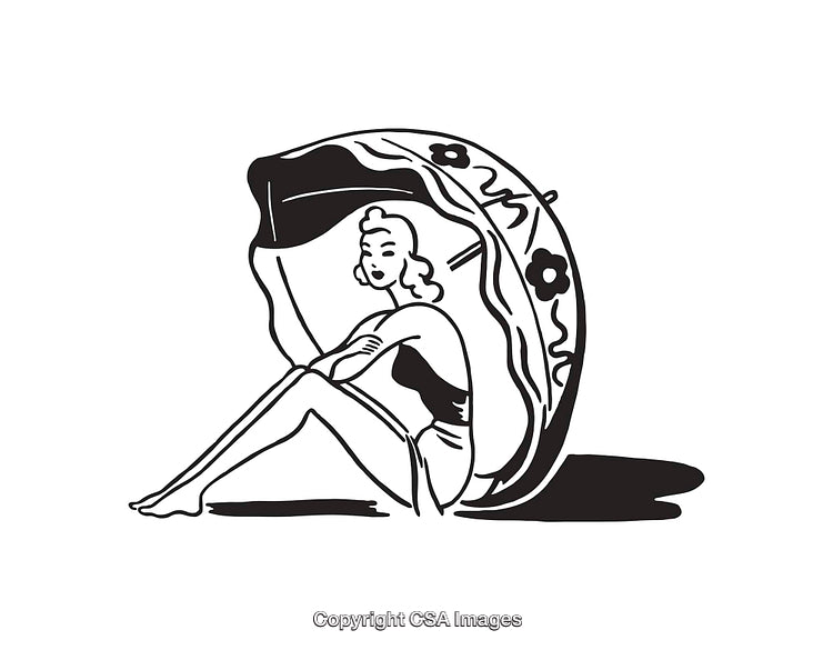 Elegant Black and White Pin-Up Style Woman Illustration