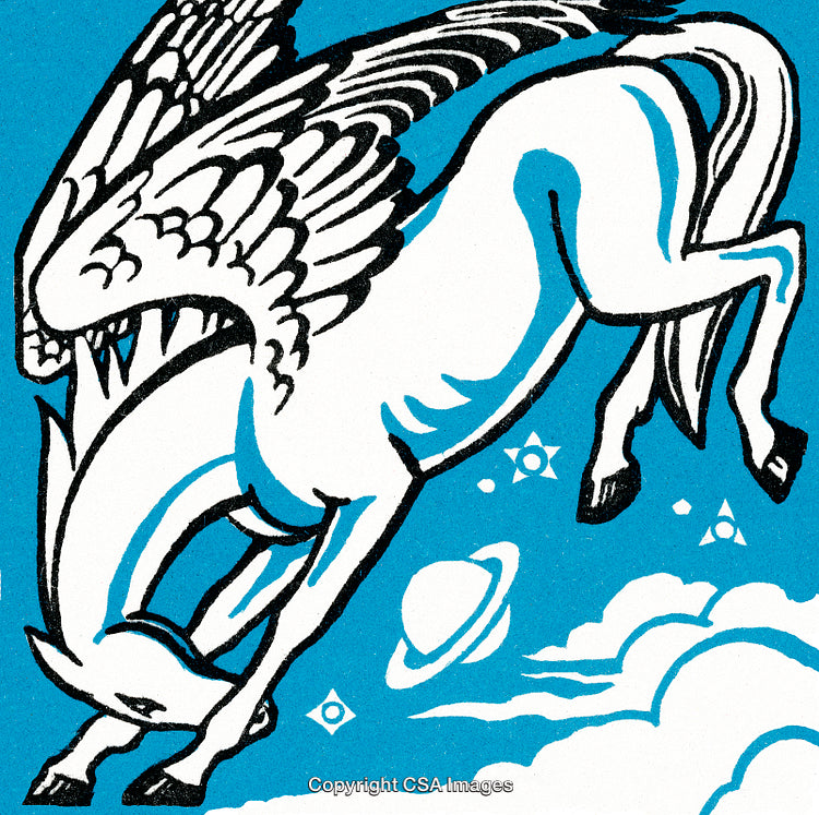 Artistic Illustration of a Winged Horse in a Space Fantasy Setting