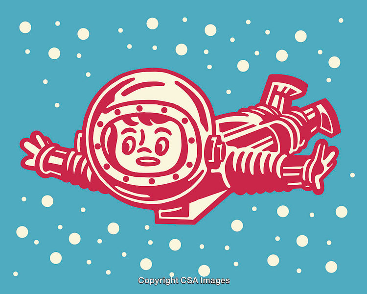 Colorful Retro Style Illustration of an Astronaut Floating in Space